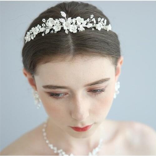 Delicate Bridal Jewelry Sets Porcelain Flower Women Necklace Earrings Set Wedding Party Tiara Accessories