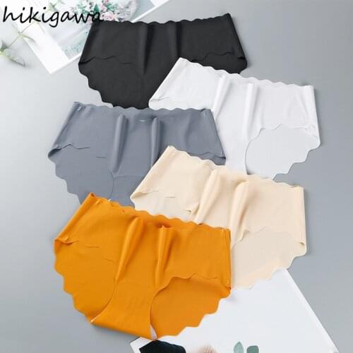 Hikigawa Underwear Women One-Piece Ice Silk Seamless Lingerie Femme Mid-Waist Wave Hip-Lifting Breathable Briefs Panties Women