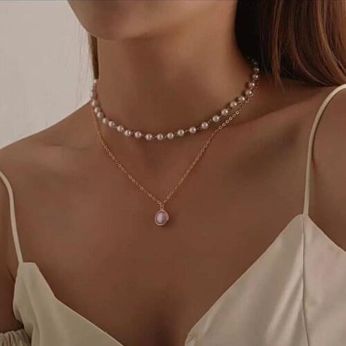 New Fashion Simple Chain Beaded Multilayer Pearl Necklace Gold Heart Necklace White Gold Jewelry Designer 2021Pearl Pendant