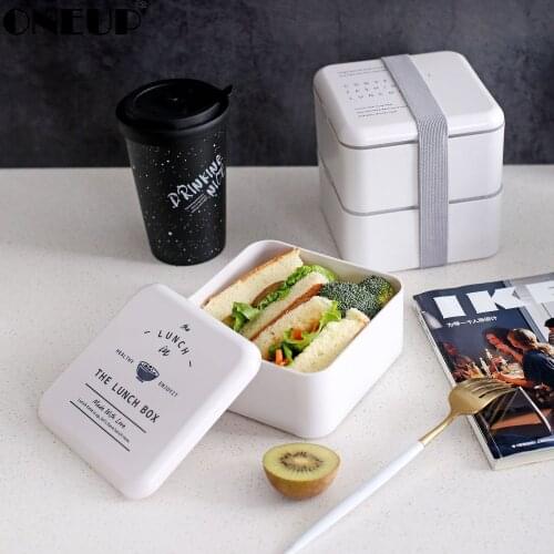 ONEUP Lunch Box Square 2Layer Portable Bento Box Exquisite Pattern Leakproof Food Container For Picnic Student Office Worker
