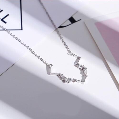 Fashion Wave Inplaid Zircon Necklace 925 Silver Female Necklace for Women Pendant Women Silver Necklace Women Jewelry Lover Gift