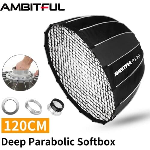 AMBITFUL Portable P120 120CM Quickly Fast Installation Deep Parabolic Softbox with Honeycomb Grid Bowens Speedlite Flash Softbox