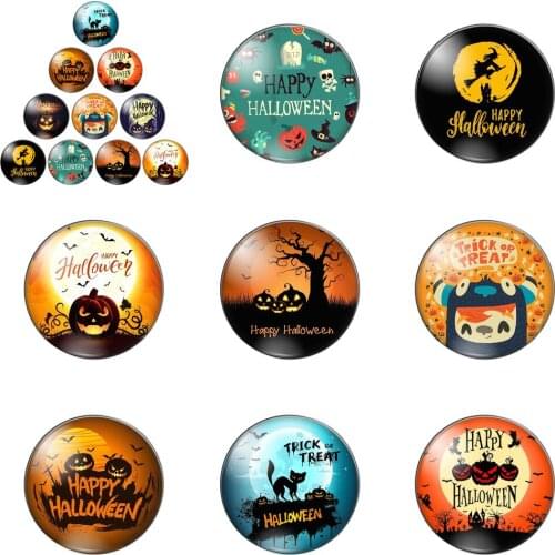 Happy Halloween Day Gift Cat Round Photo Glass Cabochon Demo Flat Back Making Findings Handmade DIY Accessories