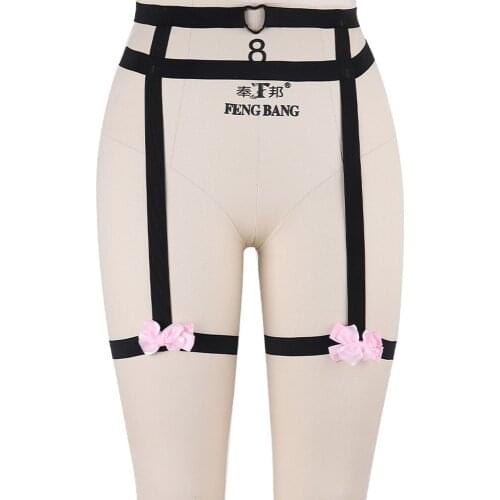 Pink Bow Garter Belt Leg Body Harness Black Bondage Stockings Body Belt Goth Sexy Lingerie Punk Kawaii Garter Harness