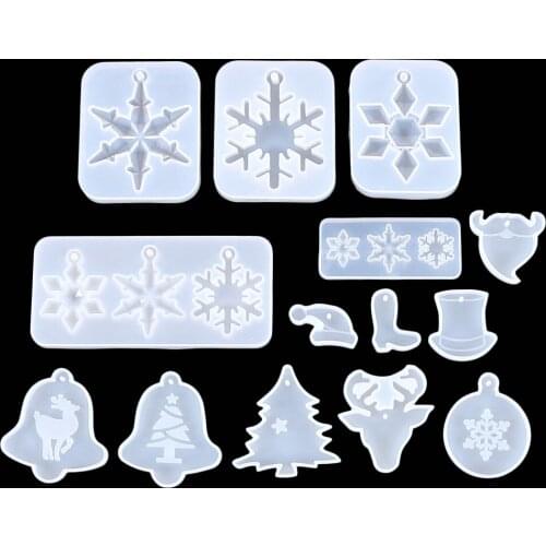 Christmas Pendants Pendants Crystal Drop Mold Diy Snowflake Christmas Tree Bell Deer Snowman Hat Silicone Mold Wholesale