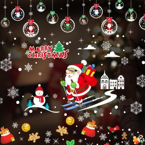 Christmas decorations wall stickers shop window layout glass door stickers scene Christmas