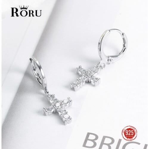 Fashion Crystal Crosses Earrings 925 Sterling Silver Drop Earrings Bright Cubic Zirconia Ear Jewelry Gift for Women Lady