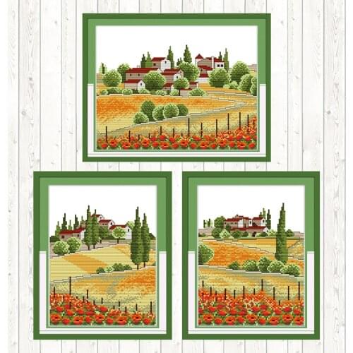 Country View Patterns Count Cross Stitch Kits DIY Embroidery Kit 14CT 11CT Printed Cloth Handmade Needlework Set Home Decoration
