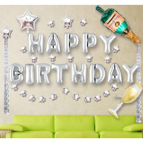 1set Gold Silver Star Champagne 16inch Letter Happy Birthday Balloons Set Friend Kids Baby Shower Party Decor Aluminum Balloon