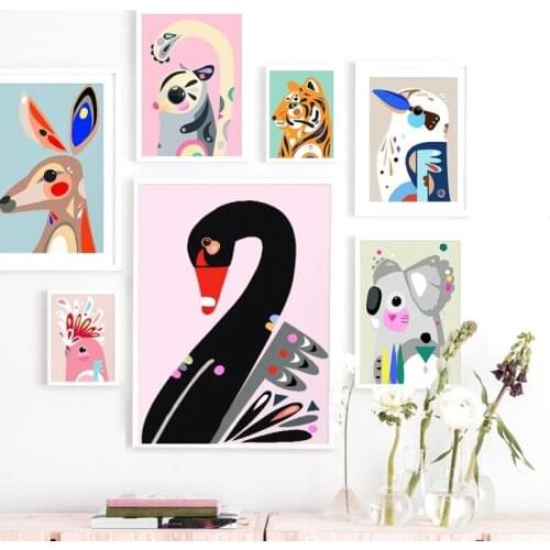 Modern Canvas Painting Colorful Animal Tiger Koala Kangaroo Bird Swan Nordic Poster Wall Picture Living Room Wall Art Home Decor