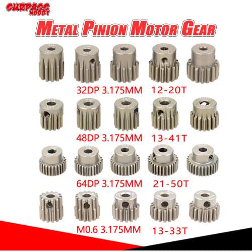 SURPASS HOBBY 5PCS 3.175mm Metal Pinion Motor Gear Set 32DP 48DP 64DP M0.6 12T-50T for 1/10 1/8 RC Car Scx10 Traxxas Trx4