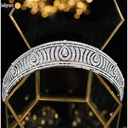 Full CZ Zircon Princess Wedding Tiaras Cubic Zirconia Western Queen Crowns Sweet 16 Pageant Bridal Hair Jewelry Accessories