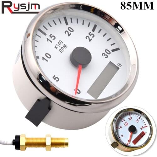 Boat Tachometer 85mm Waterproof Car Truck rpm meter with Hourmeter 3000/8000rpm for Outboard Motor Diesel Gasoline Red Backligt