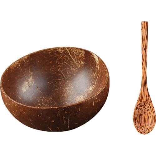 New 12-15cm Natural Coconut Bowl Kitchen protection wooden bowl Coconut Wood tableware Spoon Set For coco smoothie