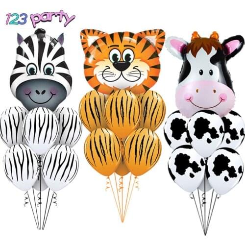 Jungle Animal Tiger Zebra Cow aluminum Balloon Striped latex balloons children Birthday Party Decor baby shower party Supplies