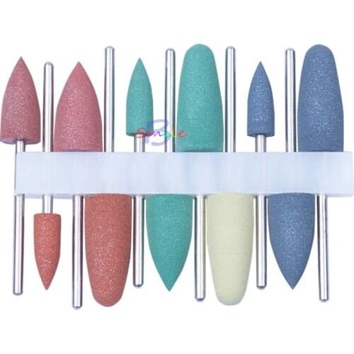 High quality 11pcs Dental Silicone Burs Polishing Colored Resin Base Acrylic Polishers