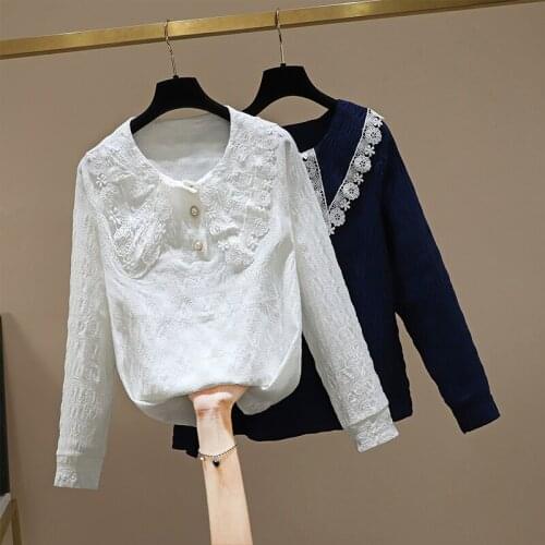 Solid Color White Sweet Long Sleeved Plus Large Size Clothes 2021 Oversize Spring Autumn Feminina WomenS Top Blouse Fashion