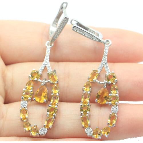 40x20mm Dazzling Created Pink Tourmaline White Zircon Ladies Silver Earrings Wholesale Drop Shipping