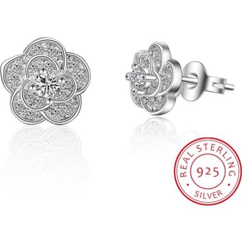 Real 925 Sterling Silver Plum blossom Flower Earrings For Women Christmas Gift Hot Wedding Statement Jewelry Pendientes Brincos