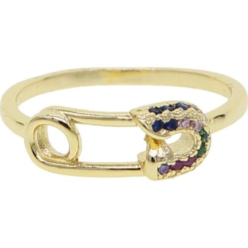 Gold color Finger Rings For Women With Pin Cubic Zircon Ring Pave Setting Female Party Accessory Angel Anillos Mujer Bague