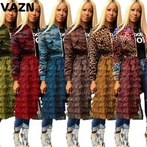 VAZN Skinny Zipper 2020 Hot Fashion Sexy Women Solid jack Full Sleeve Ruffles Lace Lady Color Slim Long Streetwear Long Coat