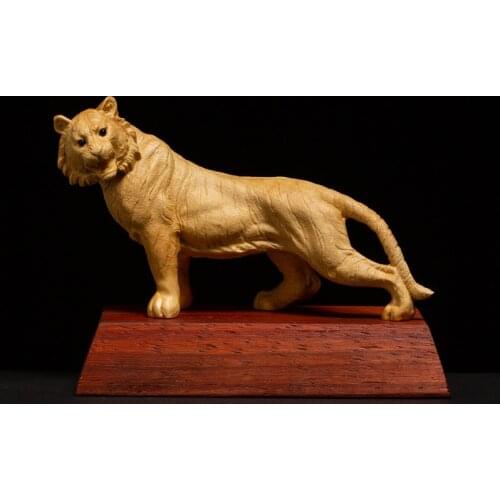 Zodiac Tiger Yellow Lucky Feng Shui Solid Wood Tiger Car Decoration Animal Carving Lucky Feng Shui Handicraft Wood Carving