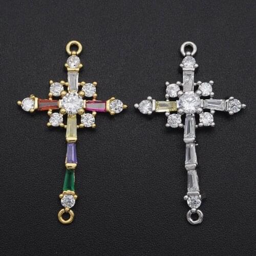 34x21mm 100% CZ Zircon DIY Jewelry Cross Charm Pendant Wholesale Necklace Making Charms Jewellery Accessories