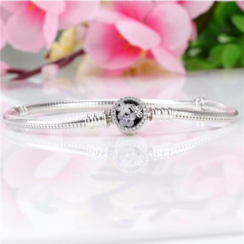 Bewill TOP SALE Authentic 100% 925 Sterling Silver Poetry flower blooming basic chain Bracelet for Christmas Gift
