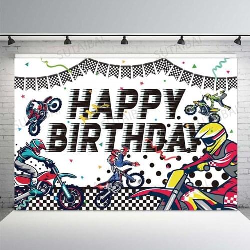 Motocross Happy Birthday Party Decorations Backdrop Banner for Boys Kids Extreme Motorcycle Show Background Photo Booth Props