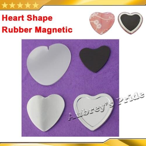 Heart Shape 57x52mm Complete 100 Sets Soft Rubber Magnetic Button Supply Materials for NEW Pro All Steel Badge Button Maker