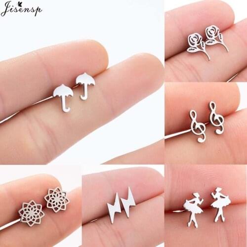 Jisensp Korean Fashion Jewelry Umbrella Stud Earrings for Women Rainy Day Pendientes Stainless Steel Cute Earrings bijoux