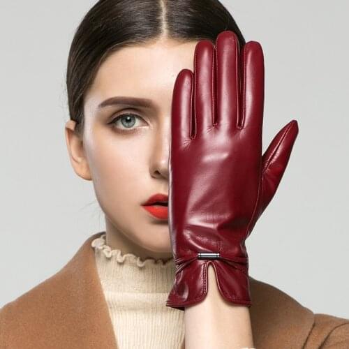 KLSS Brand Touch Screen Genuine Leather Women Gloves 2020 Winter High Quality Goatskin Gloves Elegant Lady Sheepskin Glove 83