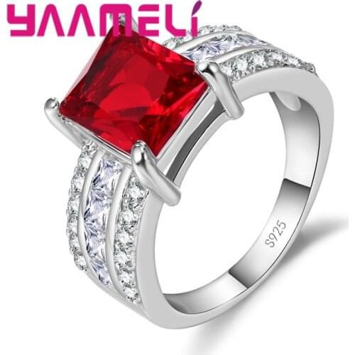 Irregular Pattern Square Retro Folk Style Red/Blue/Green/Dark Blue Masquerade Dating 925 Sterling Silver Ring For Girl