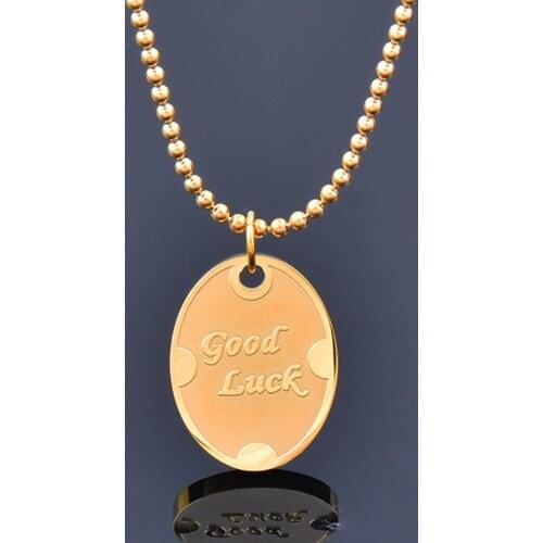 LEEKER oval shape coin pendant stainless steel gold necklace good luck letter women minimalist accessories jewelry 168 LK2