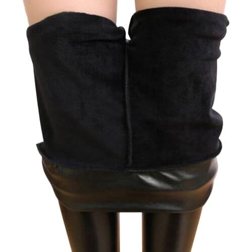 Kaminsky High Elastic Spandex 8% Leggings Not Crack Slim Warm Winter Leggings Fleece Trousers Womens Fashion PU Leather Pants