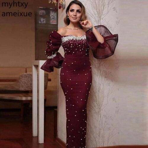 Hot New Arrival Purple Muslim Custom Evening Dress 2020 Full Hand Beaded Pearls Formal Gowns Mermaid Abiti Da Sera Real Picture