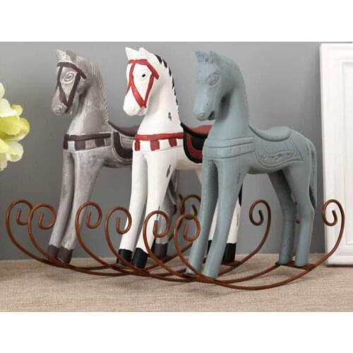 [MGT]Modern Europe Style Trojan Horse Statue Wedding Decor Wood Horse Retro Home Decoration Accessories Rocking Horse Ornament
