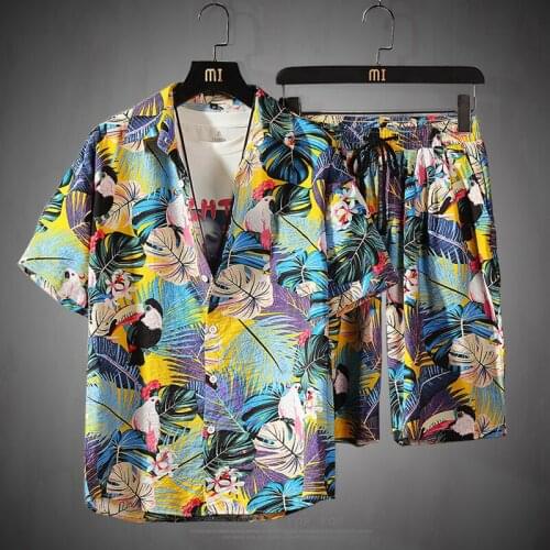 Mens Set Short Sleeve Hawaiian Shirt And Shorts Summer Casual Floral Shirt Beach Two Piece Suit 2021 New Fashion Men Sets S-5XL