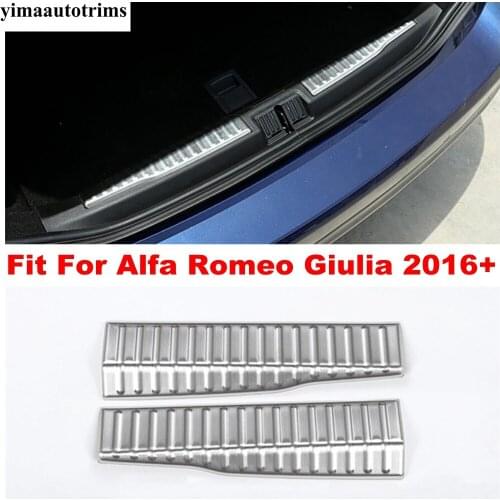 Yimaautotrims Rear Tail Bumper Foot Plate Trunk Door Sill Guard Protector Cover Trim 2 Pcs Fit For Alfa Romeo Giulia 2016 - 2020