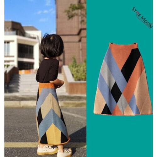 2019 New Wolf Brand Ri New Autumn Winter Kids Skirts Girls Stitch Knit Skirts Baby Children Cotton Diamond Clothes Costume