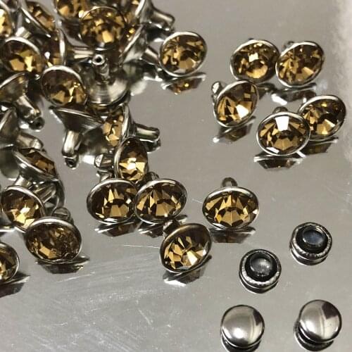 New 8MM 50 Sets Cz++ Light Colorado Crystal Rivets Silver Plated Spots Studs Double Cap Fit for DIY Leather-Craft Making