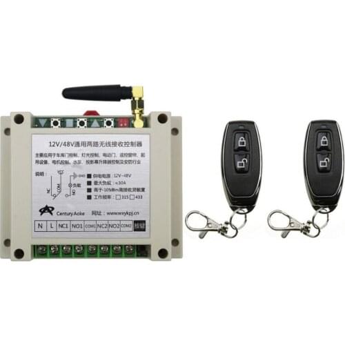 New DC12V 24V 36V 48V 10A 2CH 2Channe RF Wireless Remote Control Switch teleswitch With 2*metal Transmitter For Learning code