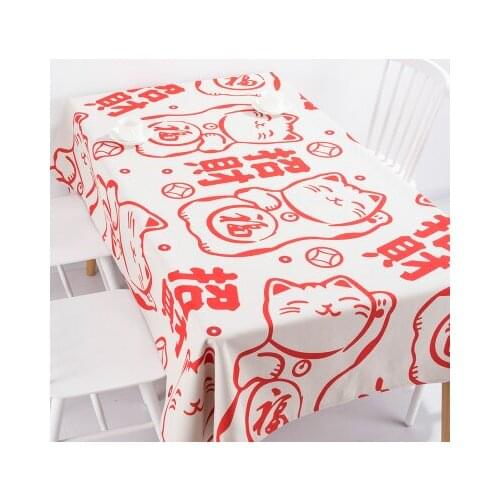 New year fortune lucky cat Japanese Japan coffee table cloth linen tablecloth cover towel thick antependium home decoration desk
