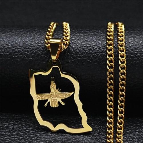 Iran Map Ahura Mazda Religion Stainless Steel Necklaces Zoroastrianism Iranian Cuture Persian Empire Necklace Jewelry N2260S05
