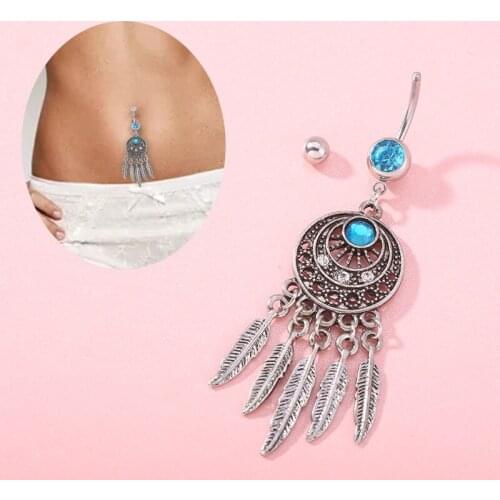 1PCS Stainless Steel New Fashion Sexy Piercing Navel Nail Body Jewelry Dream Catcher Crystals Belly Button Rings for Women Girls