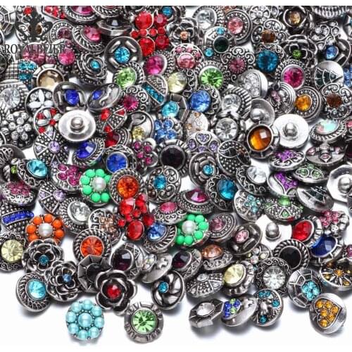 Royalbeier New 36pcs/lot Mixed Rhinestone Styles Metal Charms 12mm Snap Button Jewelry For Snaps Bracelet DIY Snap Jewelry