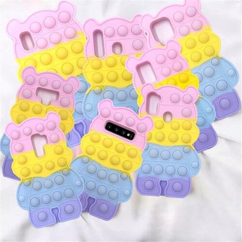 S10 Plus A12 A11 Pop Fidget Toy 3D Bear Shape Soft Case for Samsung A30 A51 A71 A10E S9 Note 9 Push Bubble Stress Reliver Cover