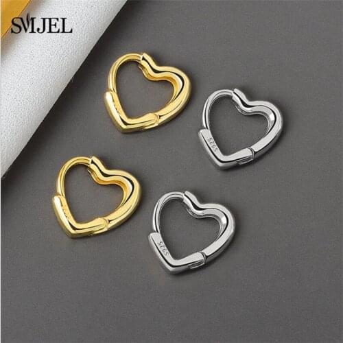 Gold Color Brass Hoop Huggies Earrings Small Large Circle Hoops Love Heart Shape Statement Earrings Women Girls Unique Jewelry