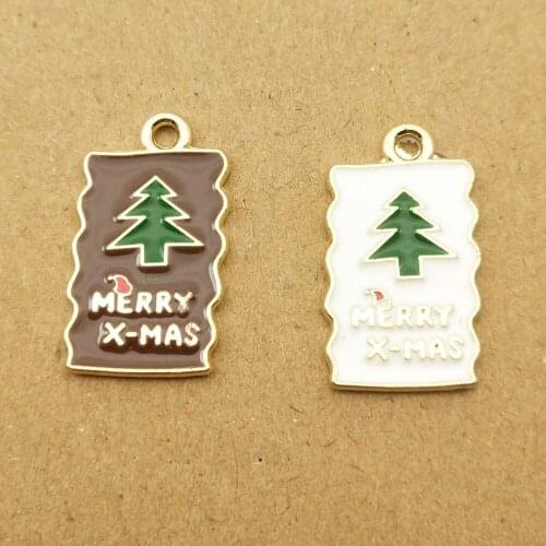 10pcs 12x20mm christmas tree enamel charm for jewelry making cute earring pendant bracelet necklace charms diy design charms
