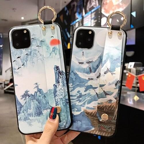 Wrist Strap Hand Band Case For iPhone 11 Pro XS Max Case Silicone Chinese Style Cover For iPhone 7 8 6S Plus XR X XS Funda Coque